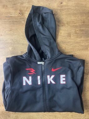 Nike Black Zip Hoodie with Red and White Accents